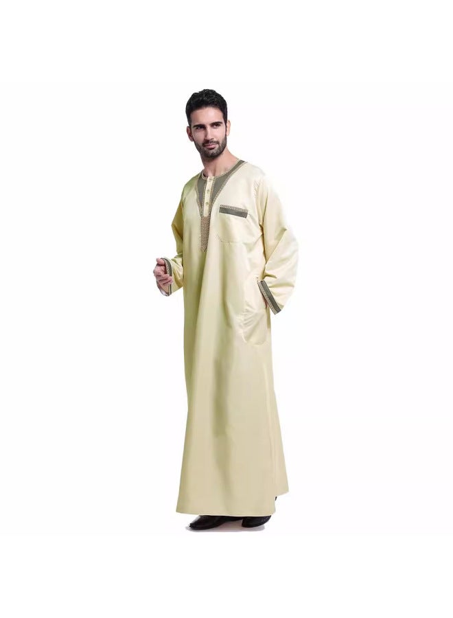 عباية - قميص رجالي طويل بياقة واقفة - بيج - ملابس تقليدية، ملابس إسلامية، زي إسلامي، زي تراثي، قفطان دبي - Image 4