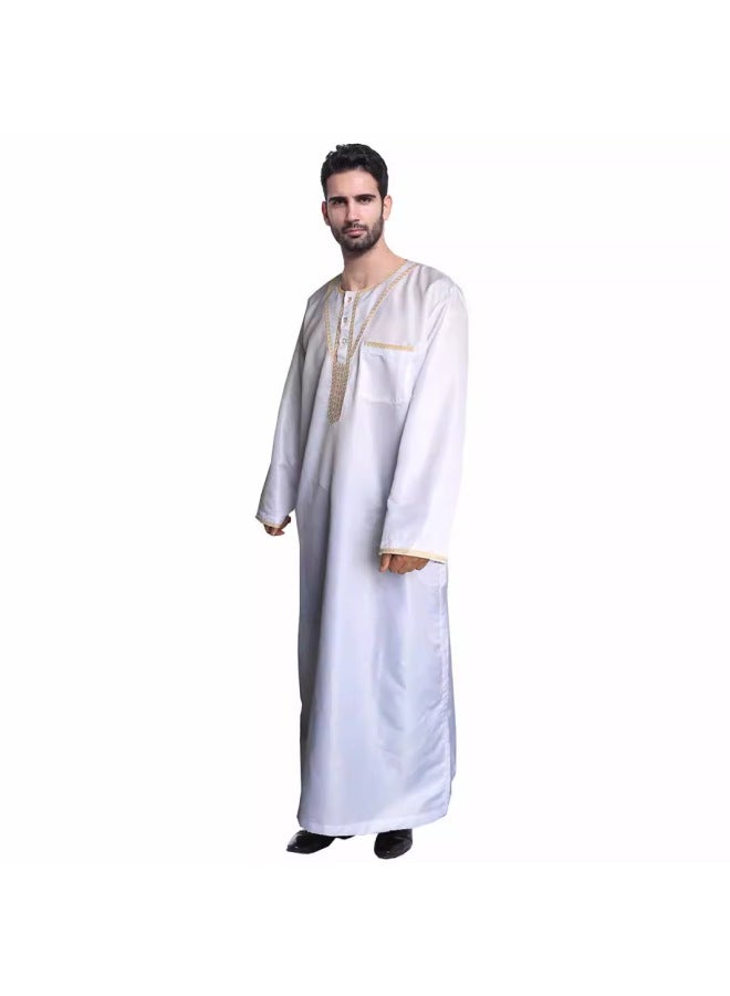 عباية - قميص رجالي طويل بياقة واقفة - بيج - ملابس تقليدية، ملابس إسلامية، زي إسلامي، زي تراثي، قفطان دبي - Image 3