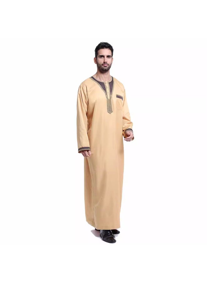 عباية - قميص رجالي طويل بياقة واقفة - بيج - ملابس تقليدية، ملابس إسلامية، زي إسلامي، زي تراثي، قفطان دبي - Image 5