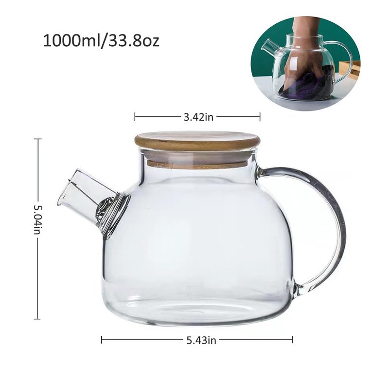 Hwagui Glass Teapot with Infuser for Loose Tea and Blooming Tea Heat Resistant Glass Teapot and Kettle for Stovetop Perfect Tea Maker 1000ml33oz - Image 2