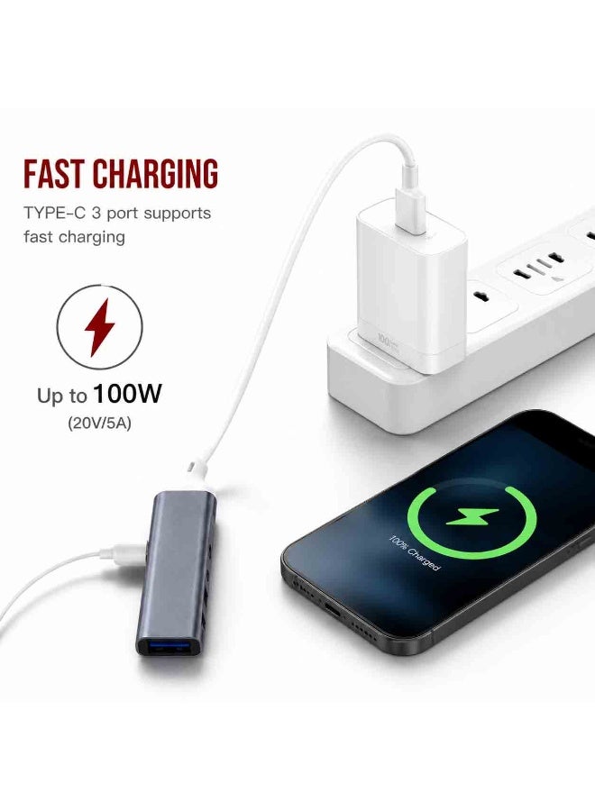 لاكوز محول USB Type-C متعدد المنافذ 5 في 1 مع 3 منافذ USB 3.0، منفذ شحن سريع، قاعدة نقل بيانات، محول متعدد المنافذ لأجهزة الكمبيوتر المحمولة والهواتف الذكية - Image 2