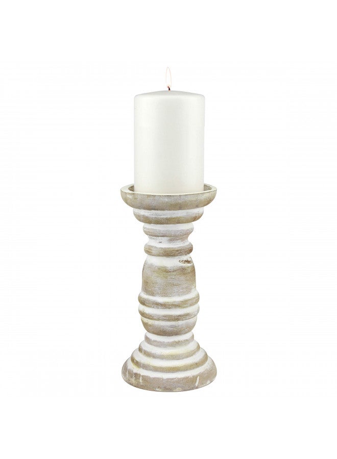 Stonebriar Decorative Worn White Wooden Pillar Candle Holder, Coastal Home Decor, Ocean Inspired Designs for Wedding Decorations, Parties, or Everyday Home, Large 8 Inch - Image 3