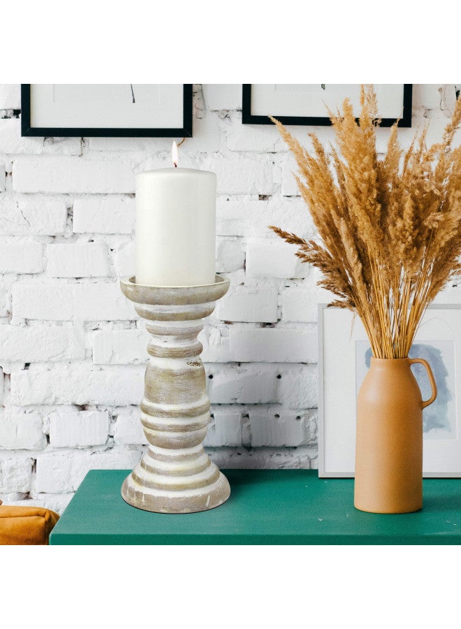 Stonebriar Decorative Worn White Wooden Pillar Candle Holder, Coastal Home Decor, Ocean Inspired Designs for Wedding Decorations, Parties, or Everyday Home, Large 8 Inch - Image 5