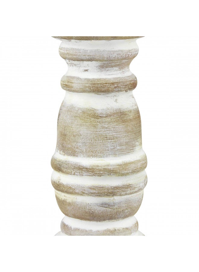 Stonebriar Decorative Worn White Wooden Pillar Candle Holder, Coastal Home Decor, Ocean Inspired Designs for Wedding Decorations, Parties, or Everyday Home, Large 8 Inch - Image 4