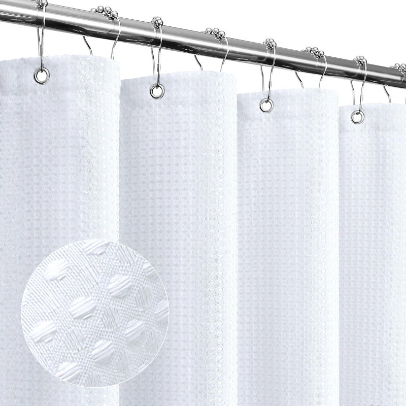 Gibelle White Shower Curtain Waffle Weave Textured Fabric Shower Curtain for Bathroom  Soft Cloth  Hotel Spa Luxury Water Repellent Machine Washable 72X72 White