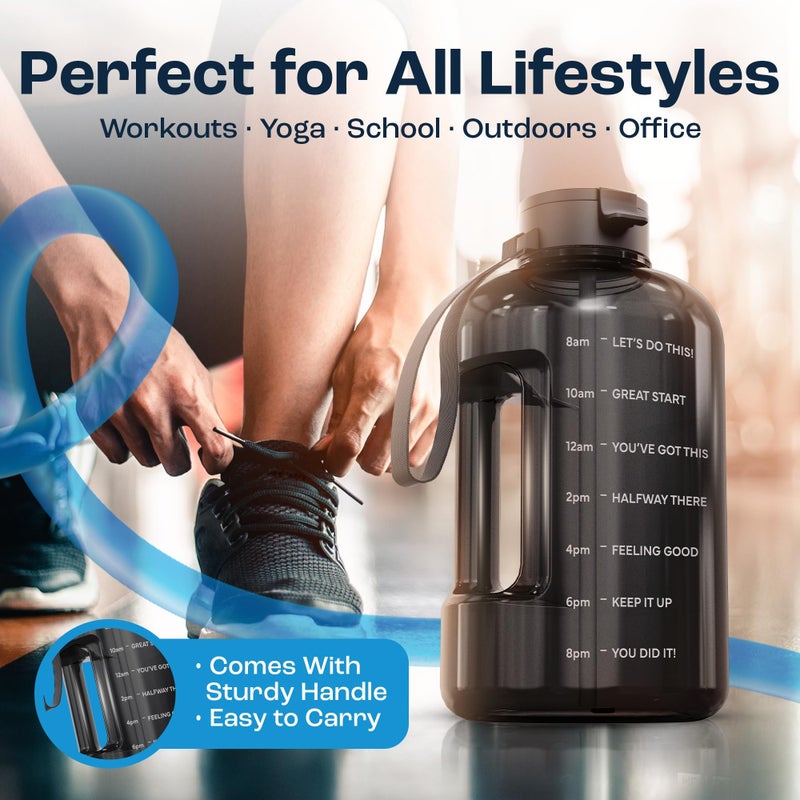 AQUAFIT 128 oz Water Bottle with Time Marker - Straw & Chug Lid - BPA Free 1 Gallon Gym Water Bottle with Handle - Big Gallon Jug (Midnight Gray, 128 Ounces) - Image 5