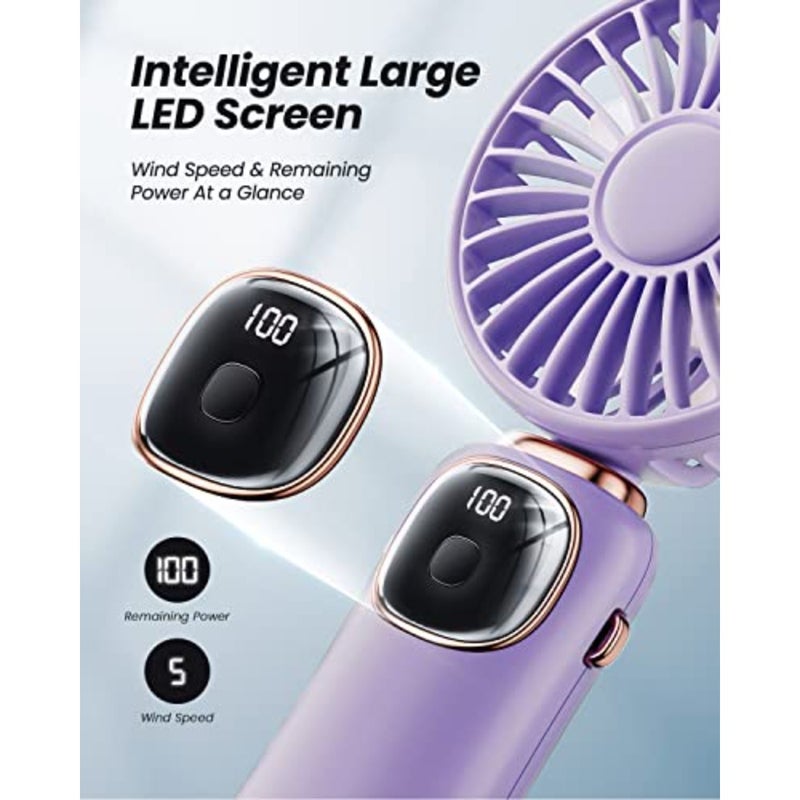 Portable Handheld Fan, 4000mAh Battery Operated 3 in 1 Multifunction Personal Travel Fans with Digital Display, 90° Foldable Desk Fan with Base, 5 Speed Lash Fan for Makeup/Commute/Office - Image 4