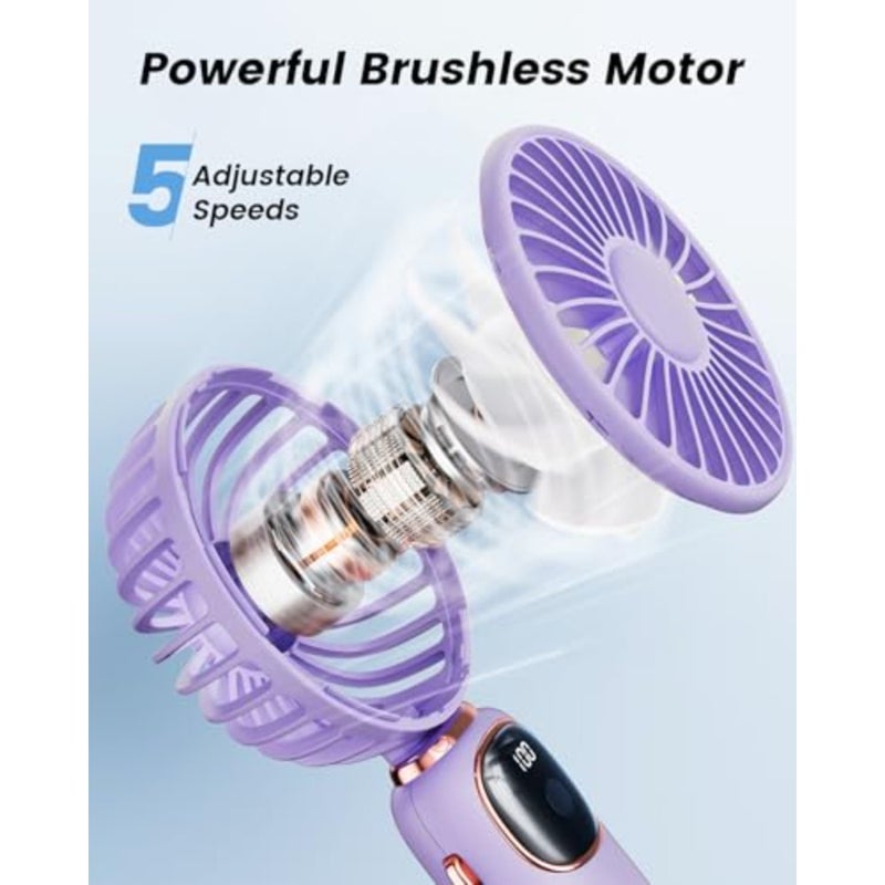 Portable Handheld Fan, 4000mAh Battery Operated 3 in 1 Multifunction Personal Travel Fans with Digital Display, 90° Foldable Desk Fan with Base, 5 Speed Lash Fan for Makeup/Commute/Office - Image 5