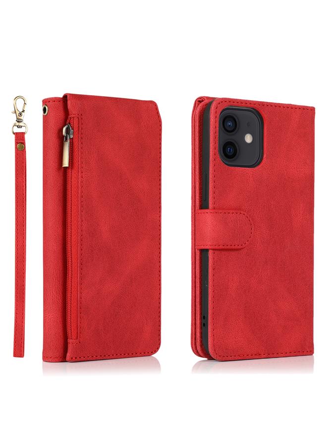 Zaboon Case For iPhone 12 / 12 Pro Skin-feel Crazy Horse Texture Zipper Wallet Bag Horizontal Flip Leather Case with Holder & Card Slots & Wallet & Lanyard - Image 2