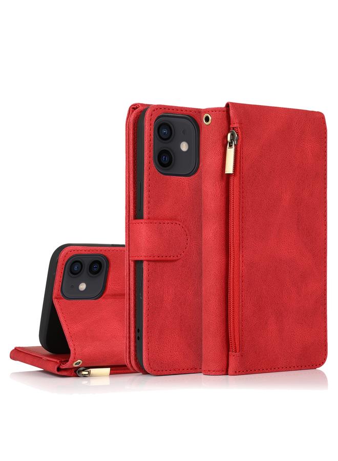 Zaboon Case For iPhone 12 / 12 Pro Skin-feel Crazy Horse Texture Zipper Wallet Bag Horizontal Flip Leather Case with Holder & Card Slots & Wallet & Lanyard - Image 1