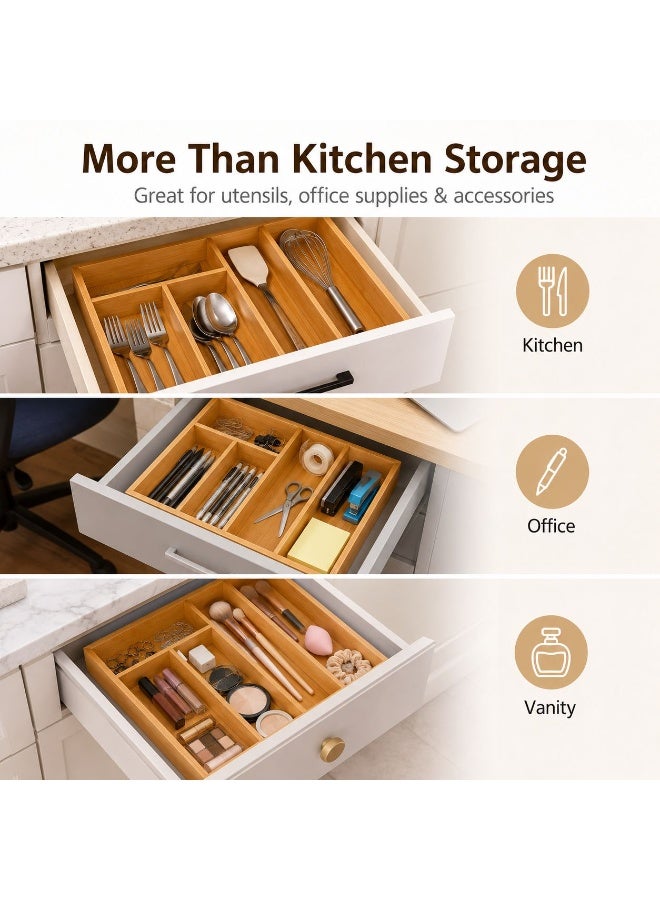 Bamboo Cutlery Drawer Organizer – 4 Compartment Kitchen Utensil Tray, Wooden Silverware Organizer for Spoons, Forks & Knives, Space-Saving Drawer Storage (12.6 x 9.8 Inch) - Image 3