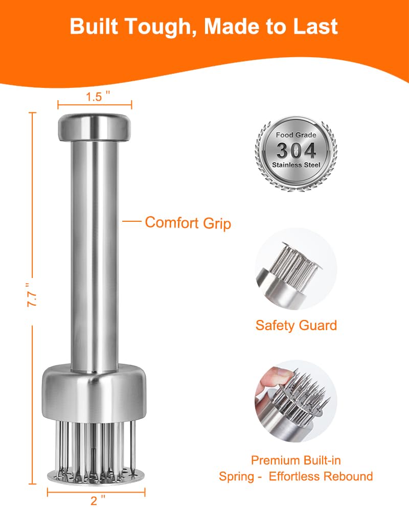 Brigii Meat Tenderizer Tool, 304 Stainless Steel, with 21 Needles & Retractable Safety Guard, for Tenderizing Beef, Turkey, Chicken, Steak, Dishwasher Safe - Image 5