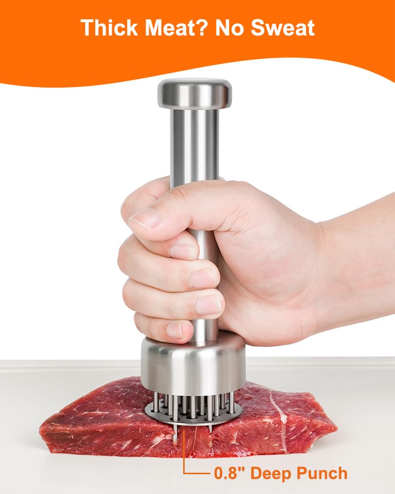 Brigii Meat Tenderizer Tool, 304 Stainless Steel, with 21 Needles & Retractable Safety Guard, for Tenderizing Beef, Turkey, Chicken, Steak, Dishwasher Safe - Image 2