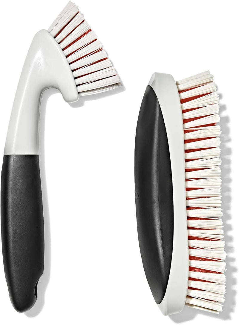 OXO Good Grips Grout Brush & Heavy Duty Scrub Brush Combo Set; Tough, Durable bristles Cut Through Grime and soap scum; Ideal for tubs, Tile Walls, countertops and Floors Anti slip - Image 1