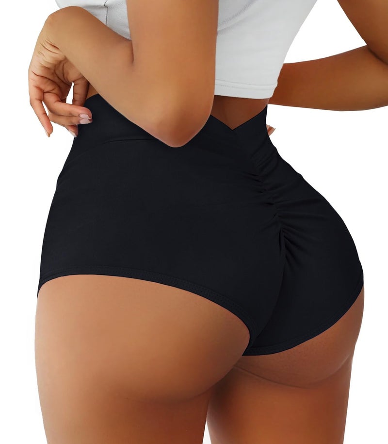 Boudaner Women's Booty Shorts-High Waist V Back Yoga Shorts- Spandex Dance Hot Pants Butt Lifting Rave Bottoms Black - Image 1