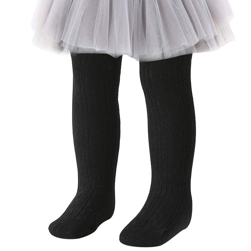 techcity Baby Toddler Girls Tights Seamless Cable Knit Cotton Leggings Pants Stockings for Infant Baby Girl (Black, 12-24 Months) - Image 1