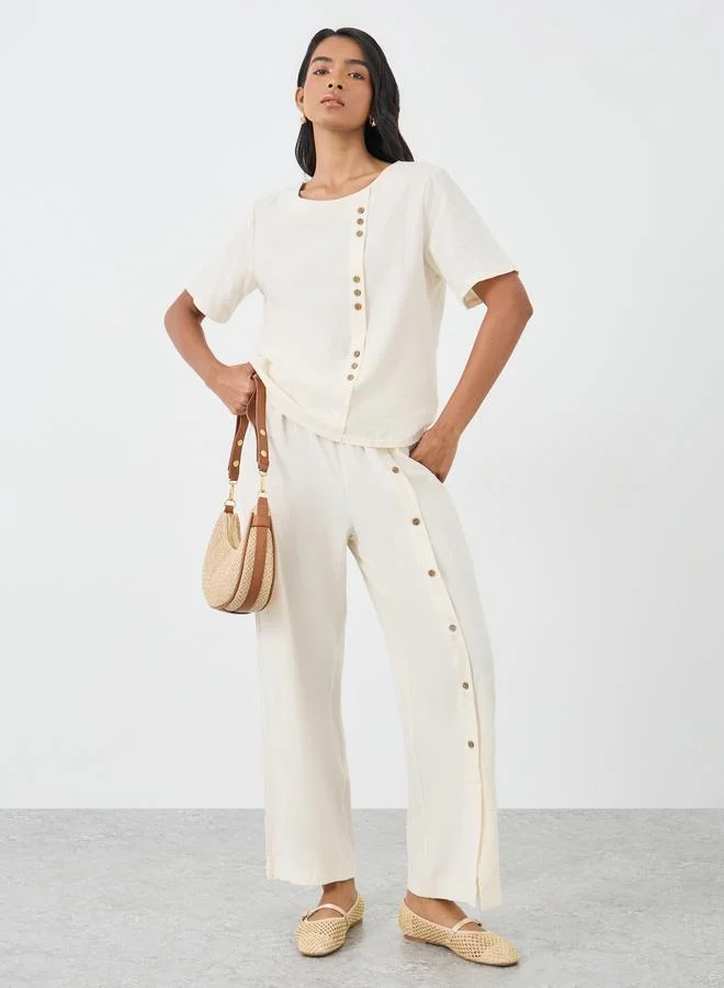 تايك تو Take Two Button Decorated Top and Pants Co-Ords