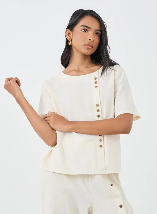 تايك تو Take Two Button Decorated Top and Pants Co-Ords