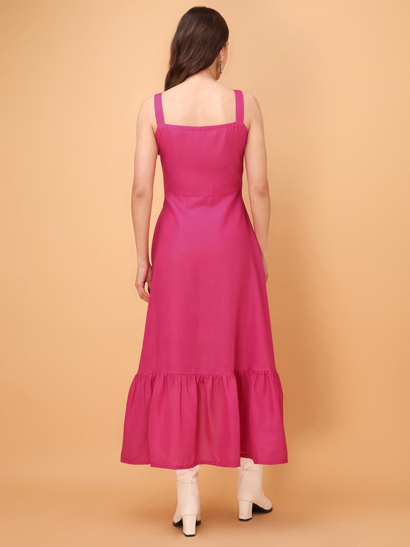 PURVAJA Women’s V-Neck Ruffle Cotton Blend Dress (Floe-053-M_Pink) - Image 3