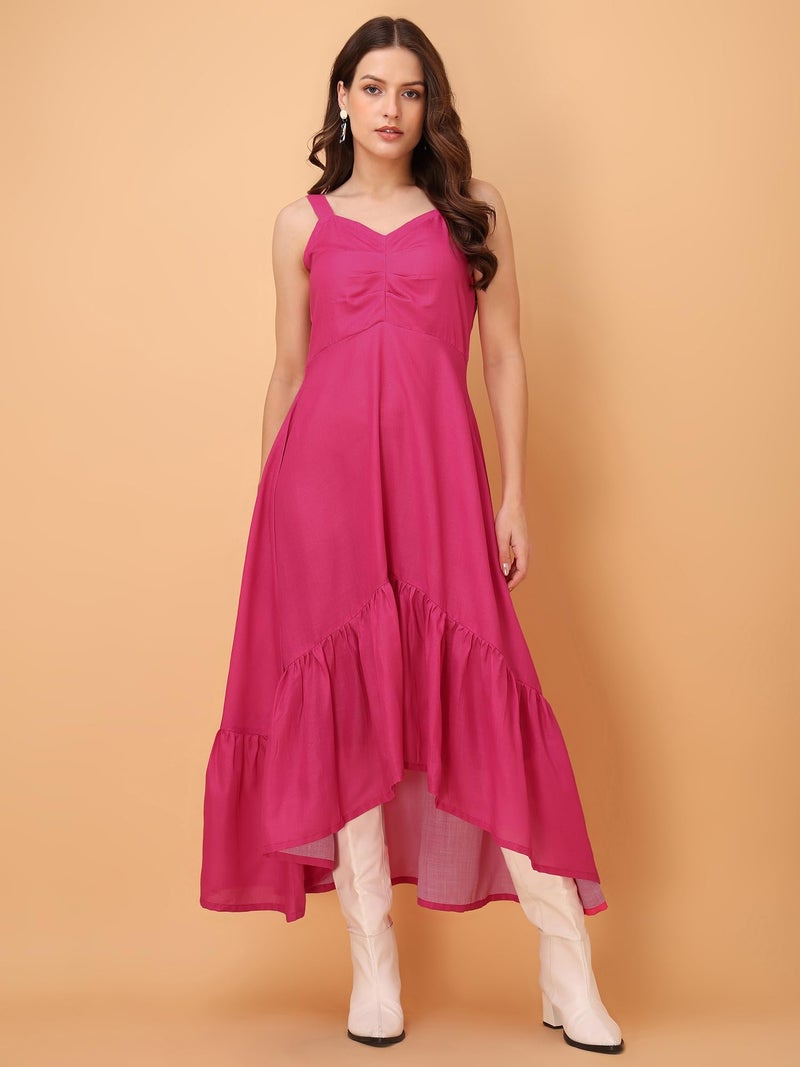 PURVAJA Women’s V-Neck Ruffle Cotton Blend Dress (Floe-053-M_Pink) - Image 4