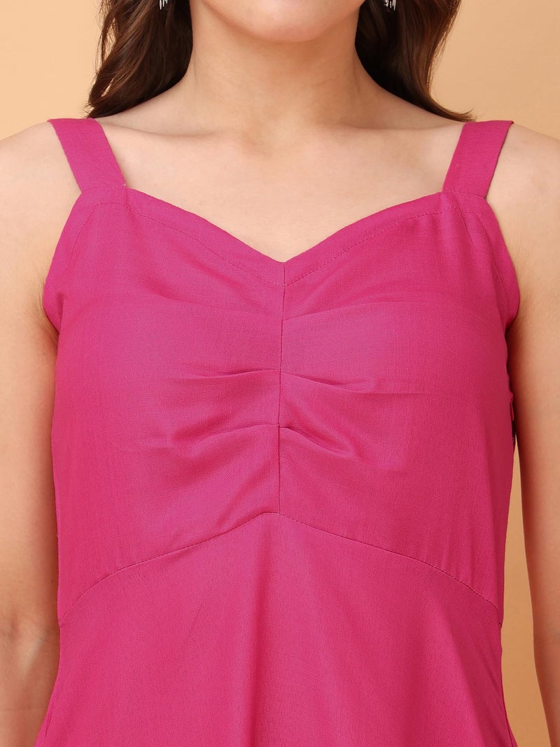 PURVAJA Women’s V-Neck Ruffle Cotton Blend Dress (Floe-053-M_Pink) - Image 5