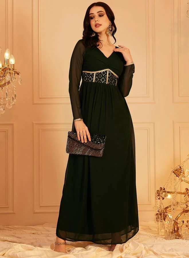 STREET 9 STREET 9 Embellished V-Neck Long Sleeve Maxi Ethnic Dress