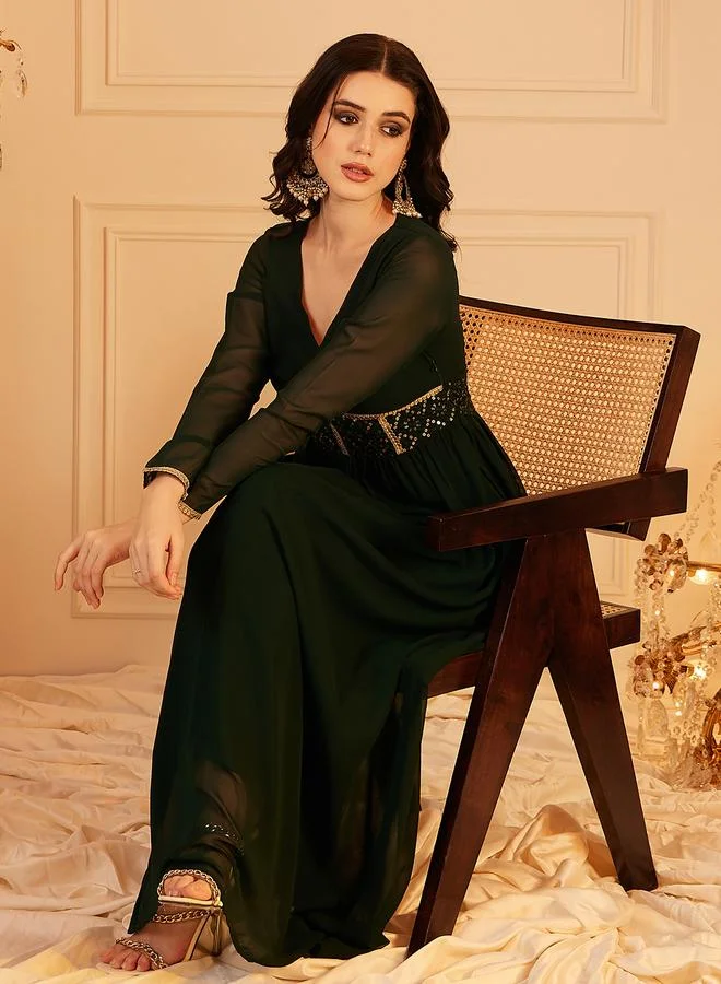 STREET 9 STREET 9 Embellished V-Neck Long Sleeve Maxi Ethnic Dress