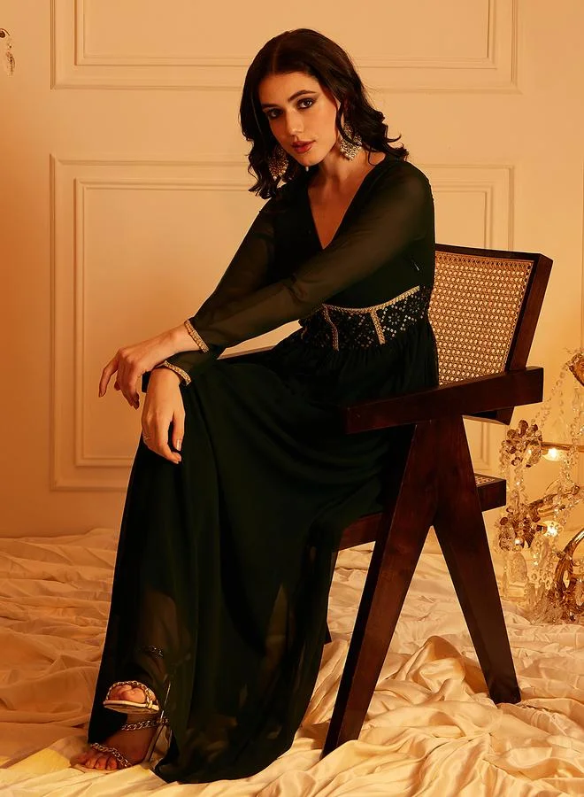 STREET 9 STREET 9 Embellished V-Neck Long Sleeve Maxi Ethnic Dress