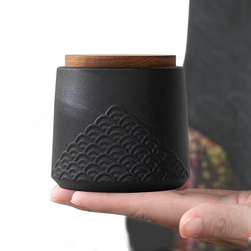NS Online Black Small Urn Ashes Keepsake 43 inches Ceramic Sharing Sea Wave Decorative Urns Capacity 30 Cubic inches Memorial Funeral urn for Human Pets Qnty 1