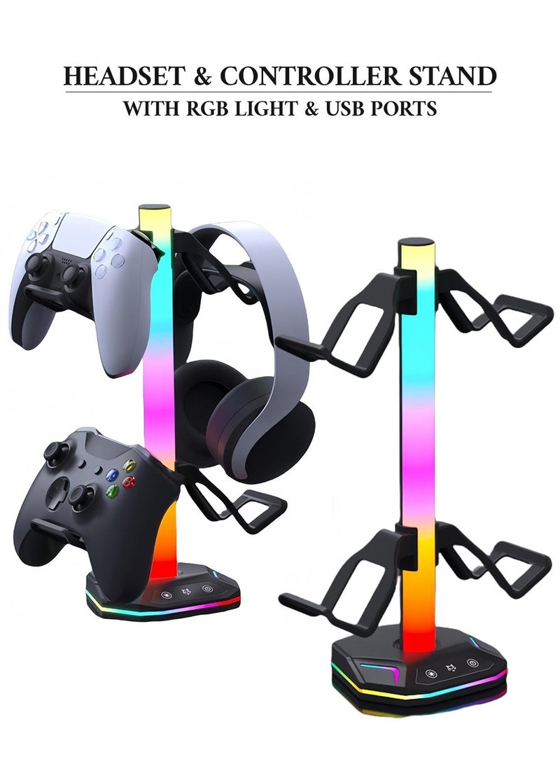 RION RGB Lights Multifunction Storage Stand for Controller & Headset, Desktop Holder with USB Ports, 10-Mode RGB Lighting - Image 1
