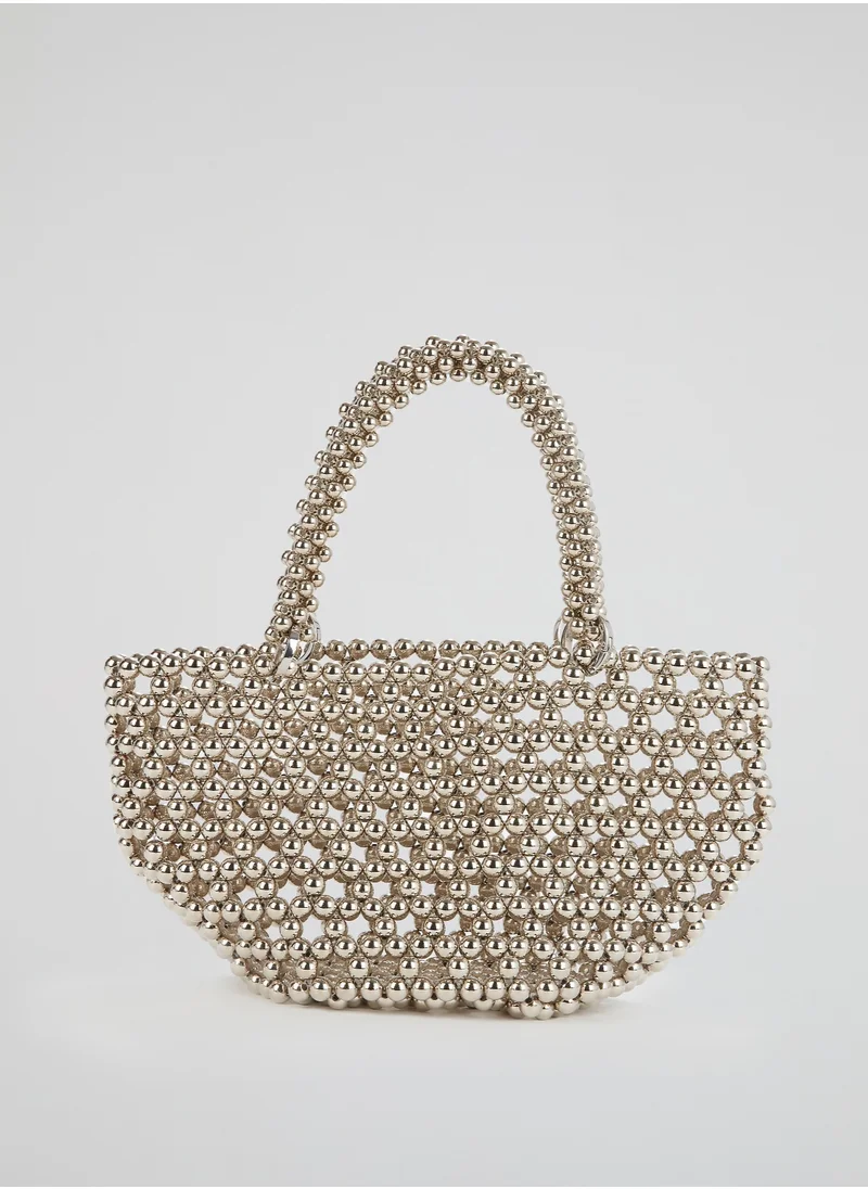 0711 Tbilisi Silver Tako Pearl Beaded Tote Bag