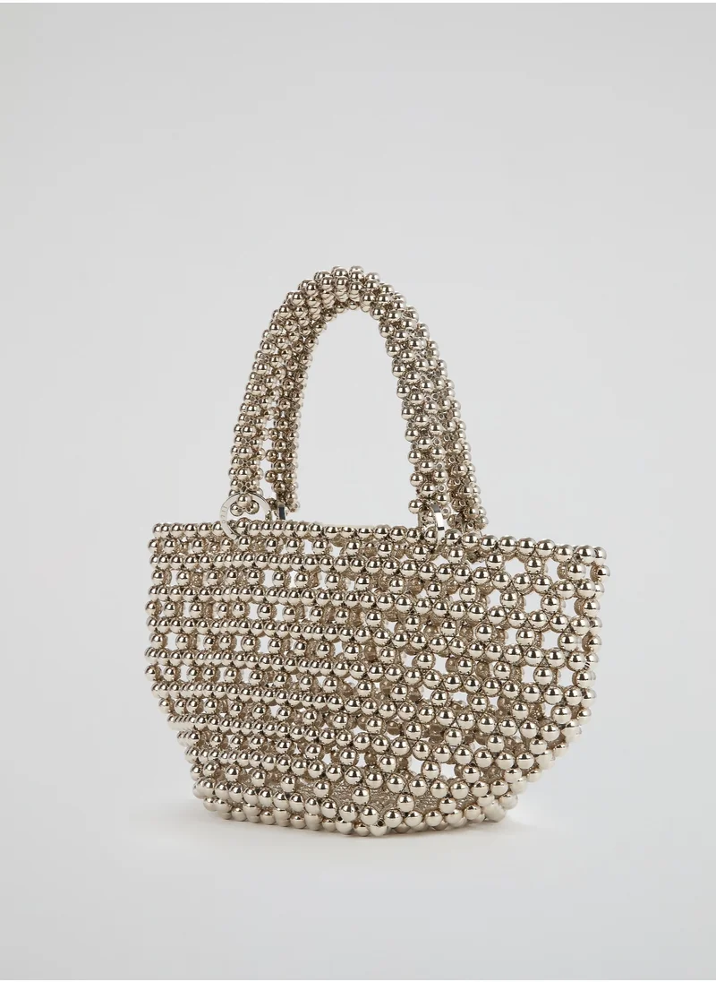 0711 Tbilisi Silver Tako Pearl Beaded Tote Bag