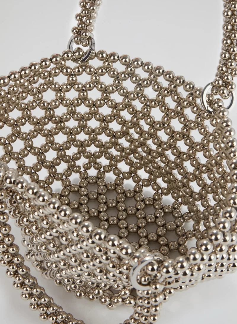 0711 Tbilisi Silver Tako Pearl Beaded Tote Bag