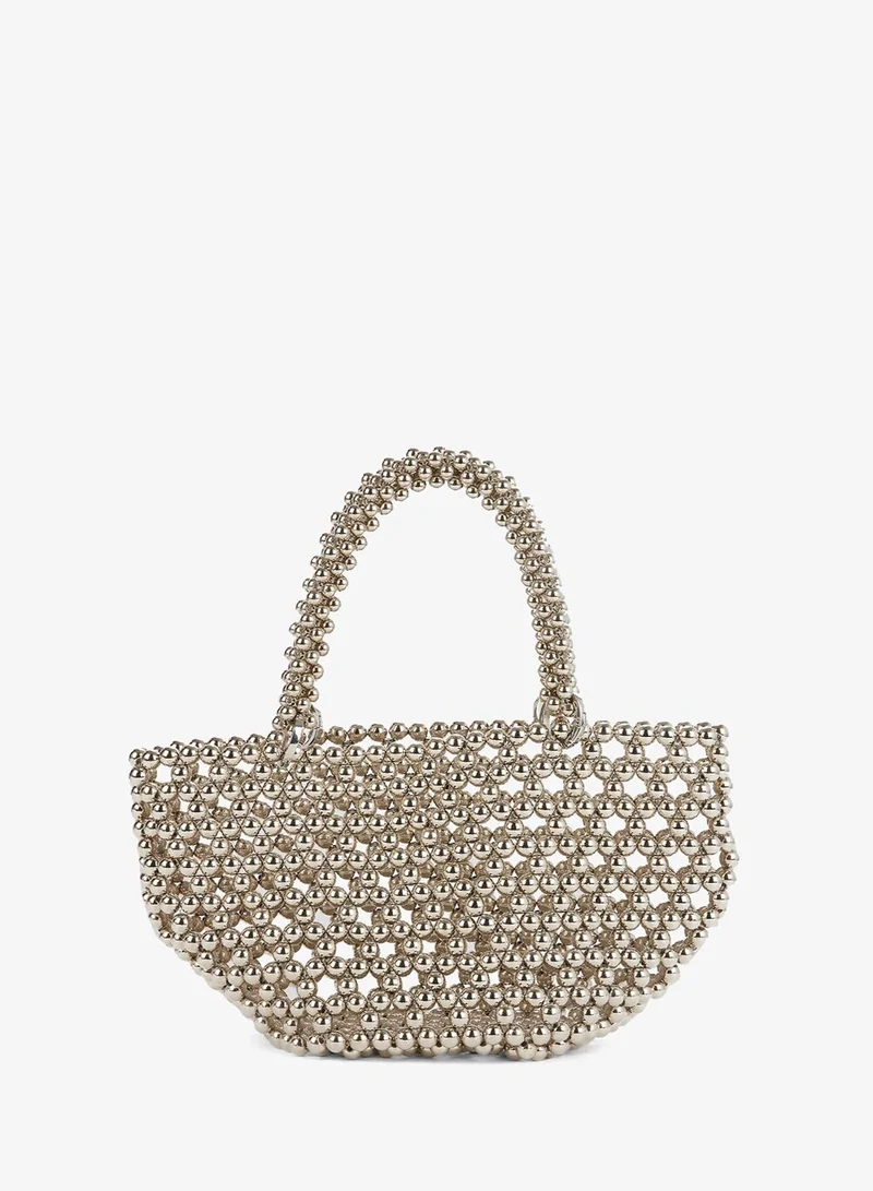 0711 Tbilisi Silver Tako Pearl Beaded Tote Bag
