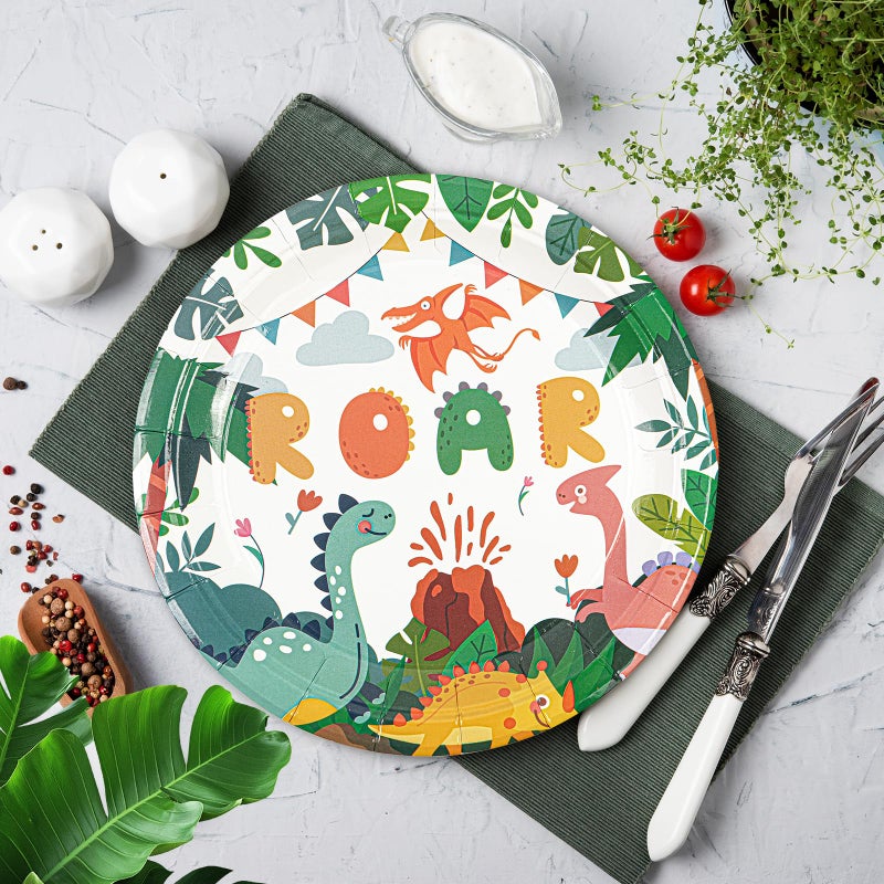 Hfbobp 50Pcs Dinosaur Party Plates Birthday Decorations  7Inch Dinosaur Theme Paper Dessert Plates Disposable Tableware Set For Birthday Baby Shower Party Supplies - Image 2