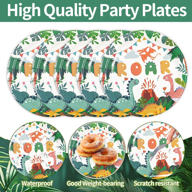 Hfbobp 50Pcs Dinosaur Party Plates Birthday Decorations  7Inch Dinosaur Theme Paper Dessert Plates Disposable Tableware Set For Birthday Baby Shower Party Supplies - Image 4