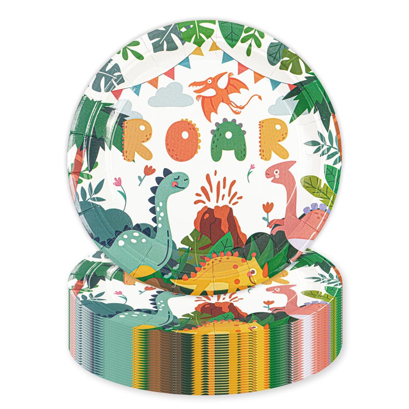 Hfbobp 50Pcs Dinosaur Party Plates Birthday Decorations  7Inch Dinosaur Theme Paper Dessert Plates Disposable Tableware Set For Birthday Baby Shower Party Supplies - Image 1