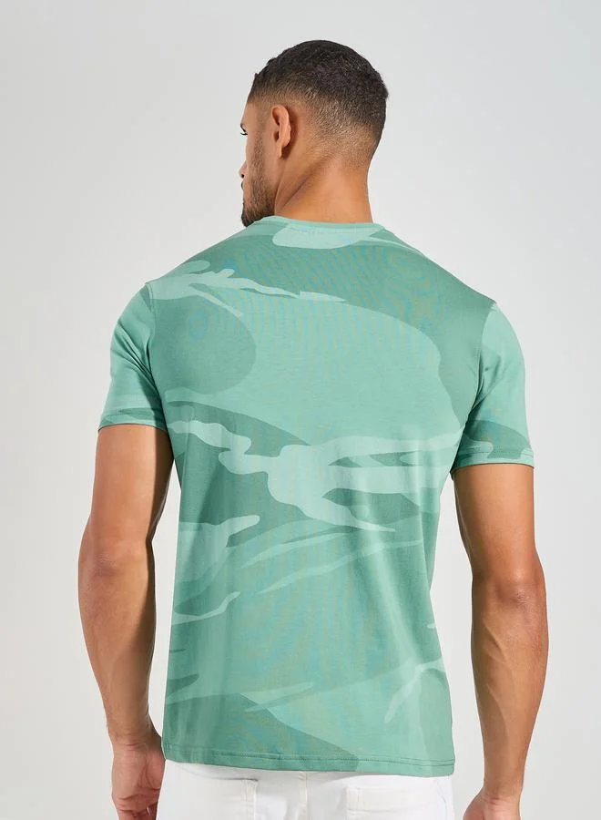 Fort Collins Camouflage Print Crew Neck T-Shirt by Styli