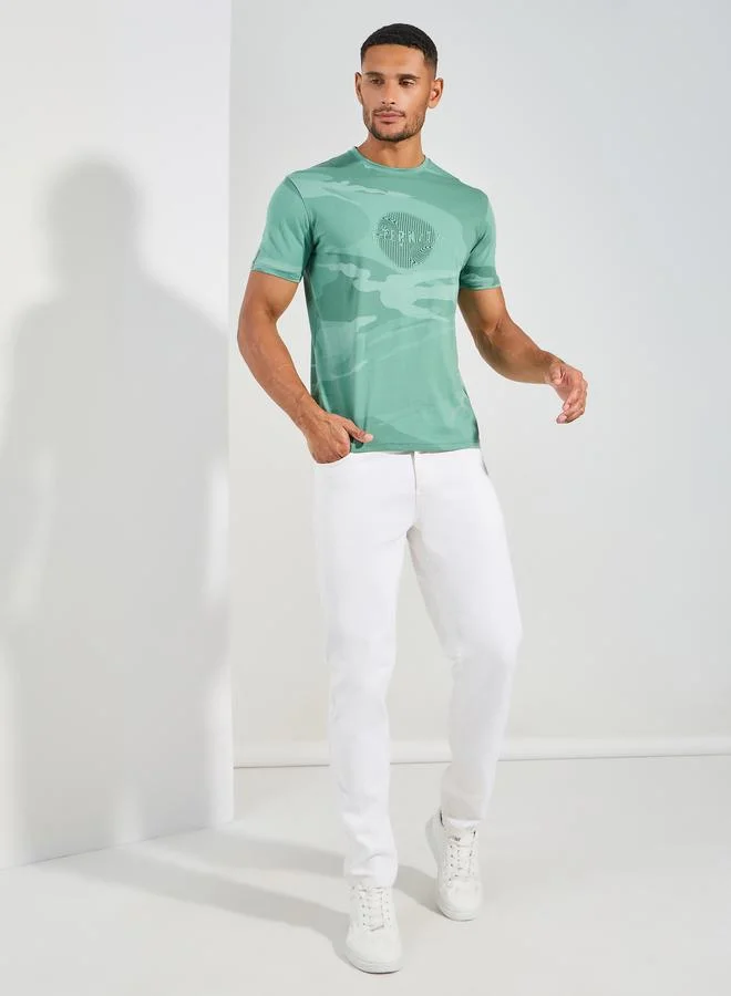 Fort Collins Camouflage Print Crew Neck T-Shirt by Styli