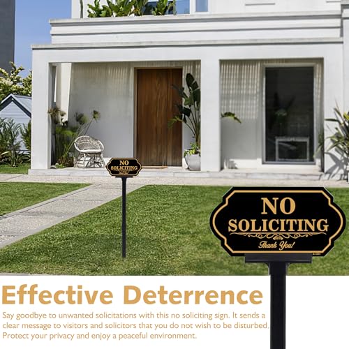 DXSIGN No Soliciting Sign for House with Stake - 50-mil Thick Aluminum - 5x10 Inch/37 Inch High - Adjustable Height - Outdoor Yard Sign for Home and Front Door (A1512) - Image 3