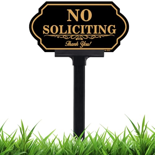 DXSIGN No Soliciting Sign for House with Stake - 50-mil Thick Aluminum - 5x10 Inch/37 Inch High - Adjustable Height - Outdoor Yard Sign for Home and Front Door (A1512) - Image 1