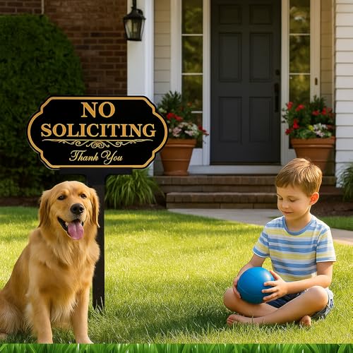 DXSIGN No Soliciting Sign for House with Stake - 50-mil Thick Aluminum - 5x10 Inch/37 Inch High - Adjustable Height - Outdoor Yard Sign for Home and Front Door (A1512) - Image 2