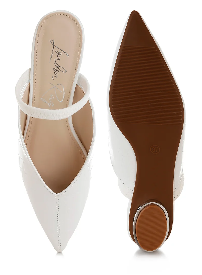 London Rag Fantasy Heel Croco Mules in White