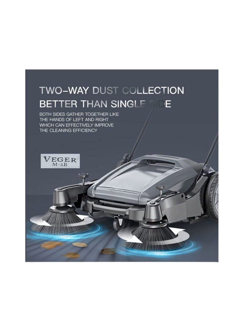 Veger Hand Push Floor Manual Sweeper Cleaning Machine Sweeping Width 980mm, 55L Dust Container (M-2B) - Image 3