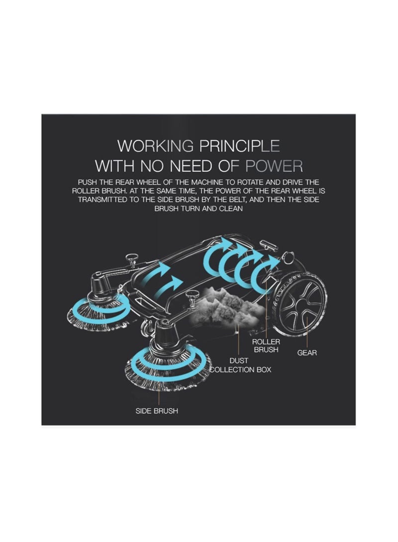 Veger Hand Push Floor Manual Sweeper Cleaning Machine Sweeping Width 980mm, 55L Dust Container (M-2B) - Image 4