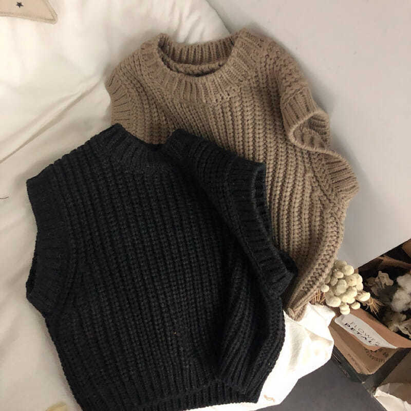 Children'S Thick Knitted Vest, Warm Sleeveless Sweater For Boys And Girls, Style, Trendy And Thickened For Warmth - Image 1