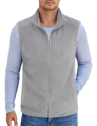 COOFANDY Fleece Vest For Men Lightweight Sleeveless Zip Up Jacket Outdoor Vests With Pockets, Light Grey, Medium - Image 1