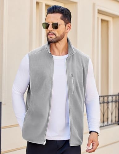 COOFANDY Fleece Vest For Men Lightweight Sleeveless Zip Up Jacket Outdoor Vests With Pockets, Light Grey, Medium - Image 2