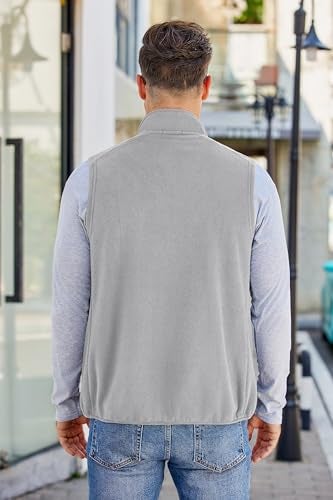 COOFANDY Fleece Vest For Men Lightweight Sleeveless Zip Up Jacket Outdoor Vests With Pockets, Light Grey, Medium - Image 3