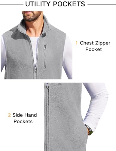 COOFANDY Fleece Vest For Men Lightweight Sleeveless Zip Up Jacket Outdoor Vests With Pockets, Light Grey, Medium - Image 4